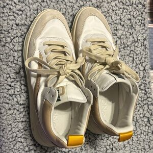 Women's White and Tan Sneakers